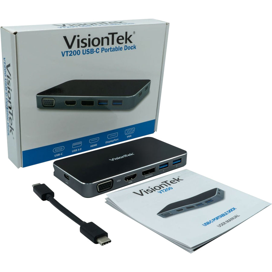 VisionTek VT200 USB-C Portable Dock - Dual Display - 100W Power Passthrough