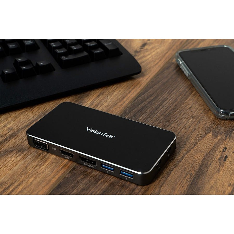 VisionTek VT200 USB-C Portable Dock - Dual Display - 100W Power Passthrough