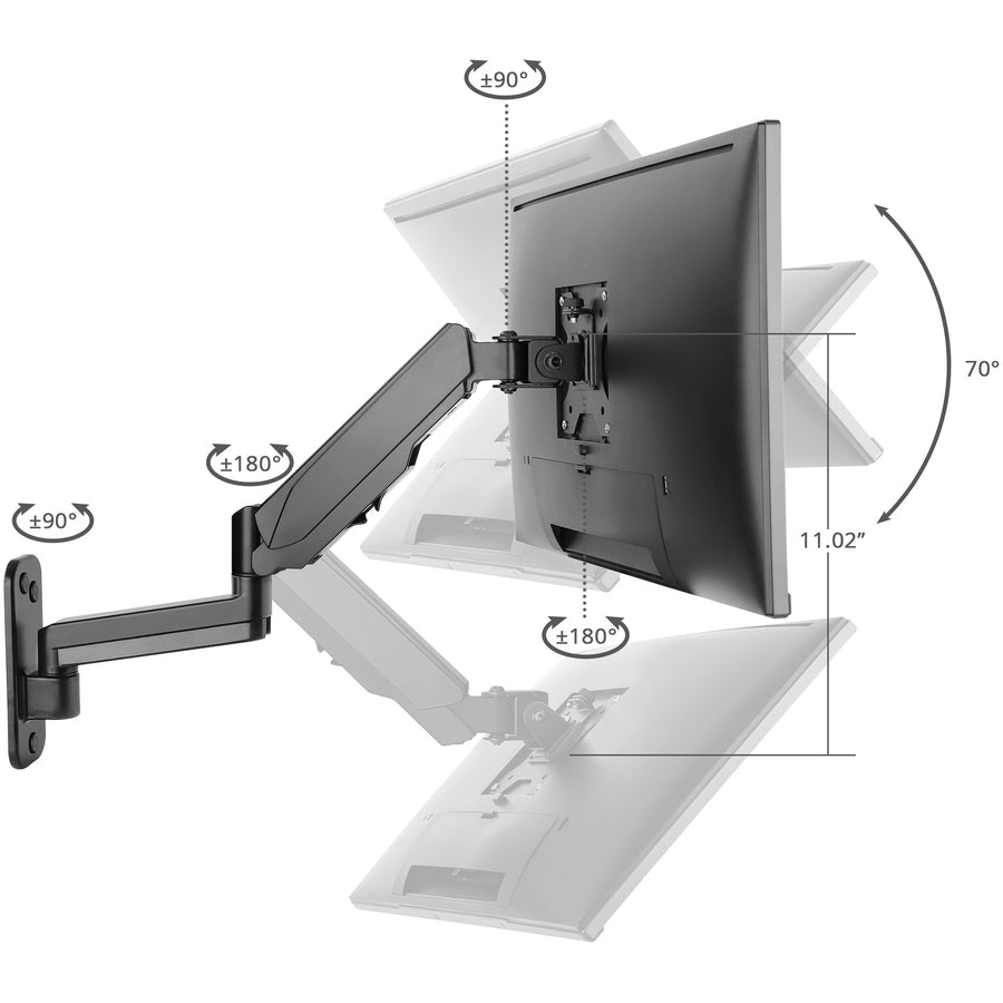 High Premium Aluminum Gas Spring Wall Mount - Single Monitor 17