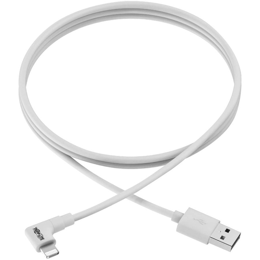 Eaton Tripp Lite Series USB-A to Right-Angle Lightning Sync/Charge Cable, MFi Certified - White, M/M, USB 2.0, 6 ft. (1.83 m)