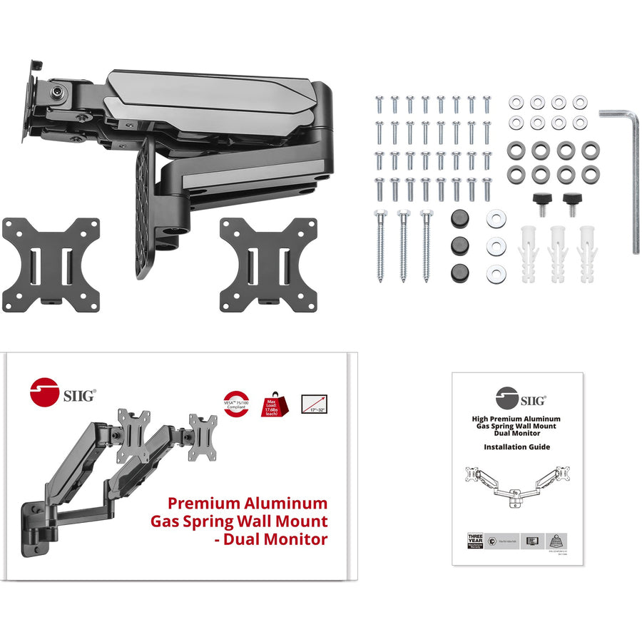 SIIG High Premium Aluminum Gas Spring Wall Mount - Dual Monitor 17