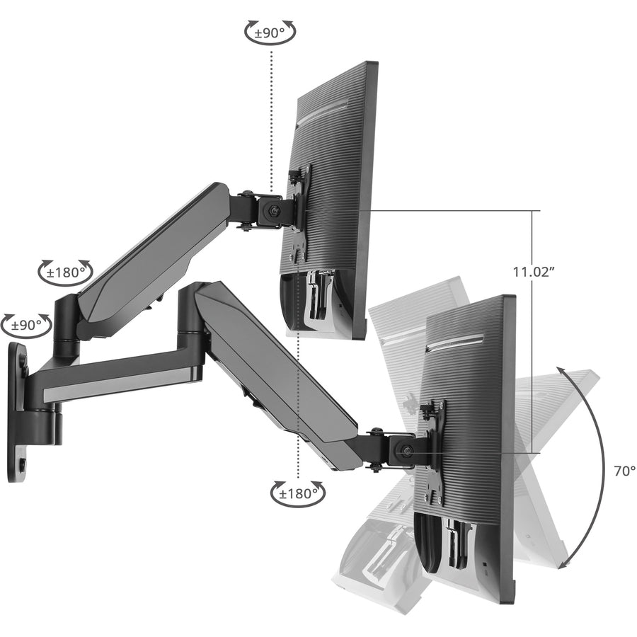 SIIG High Premium Aluminum Gas Spring Wall Mount - Dual Monitor 17