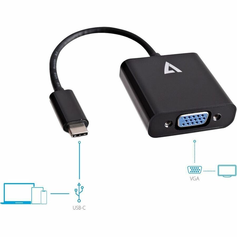 V7 Black USB Video Adapter USB-C Male to VGA Female