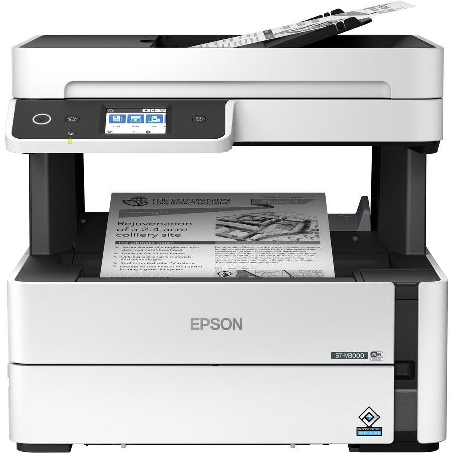 Epson WorkForce ST-M3000 Monochrome Multifunction Supertank Printer. Cartridge Free MFP with ADF & Fax Inkjet copier/Fax/Scanner-1200x2400 dpi Print-Automatic Duplex Print-1200 dpi Optical Scan-20 ppm-Up to 23k pages of ink-Wireless LAN