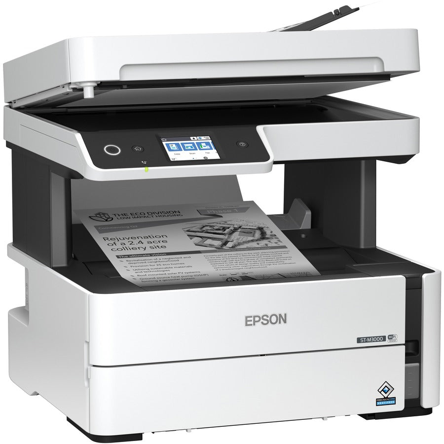 Epson WorkForce ST-M3000 Monochrome Multifunction Supertank Printer. Cartridge Free MFP with ADF & Fax Inkjet copier/Fax/Scanner-1200x2400 dpi Print-Automatic Duplex Print-1200 dpi Optical Scan-20 ppm-Up to 23k pages of ink-Wireless LAN