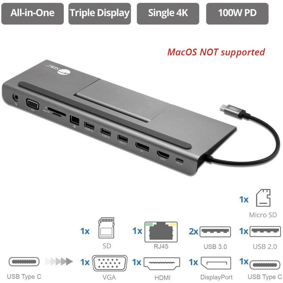 SIIG Aluminum USB-C MST Video Docking Station with 100W PD