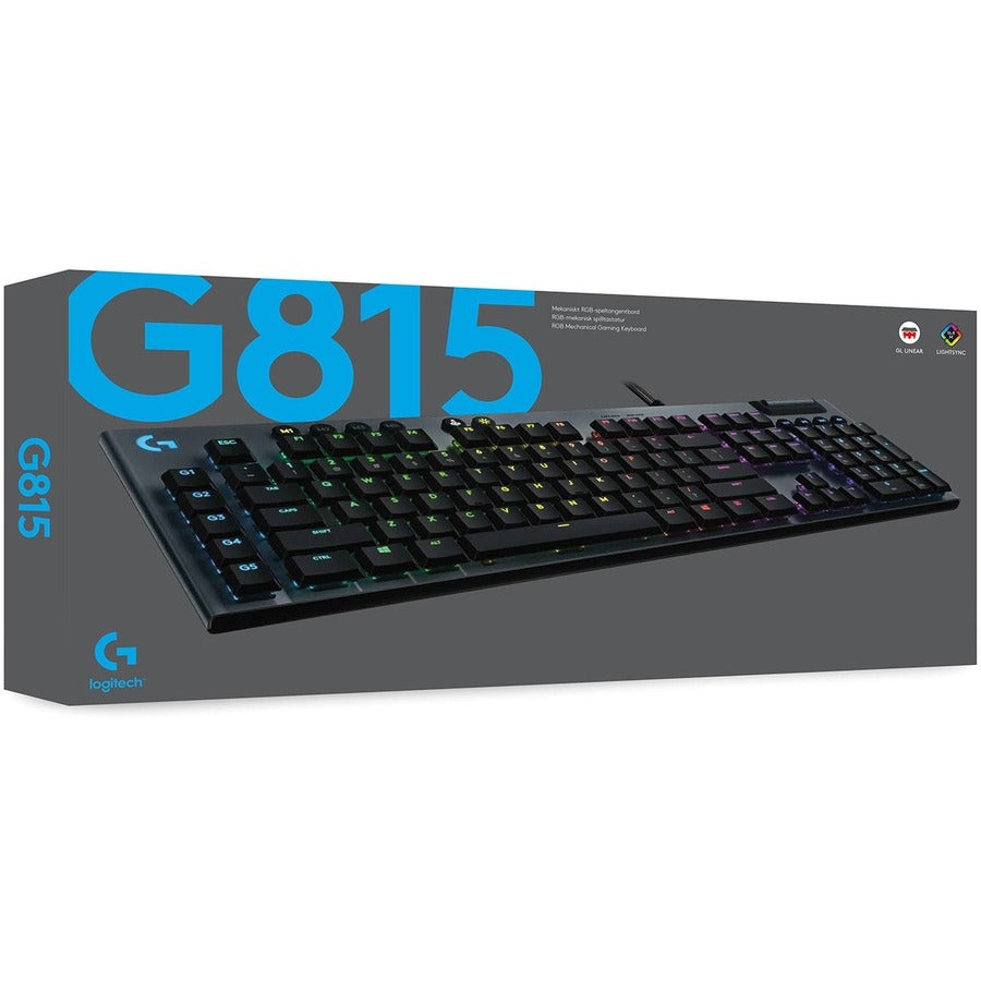 Logitech G815 LIGHTSYNC RGB Mechanical Gaming Keyboard with Low Profile GL Tactile key switch, 5 programmable G-keys,USB Passthrough, dedicated media control, black and white colorways