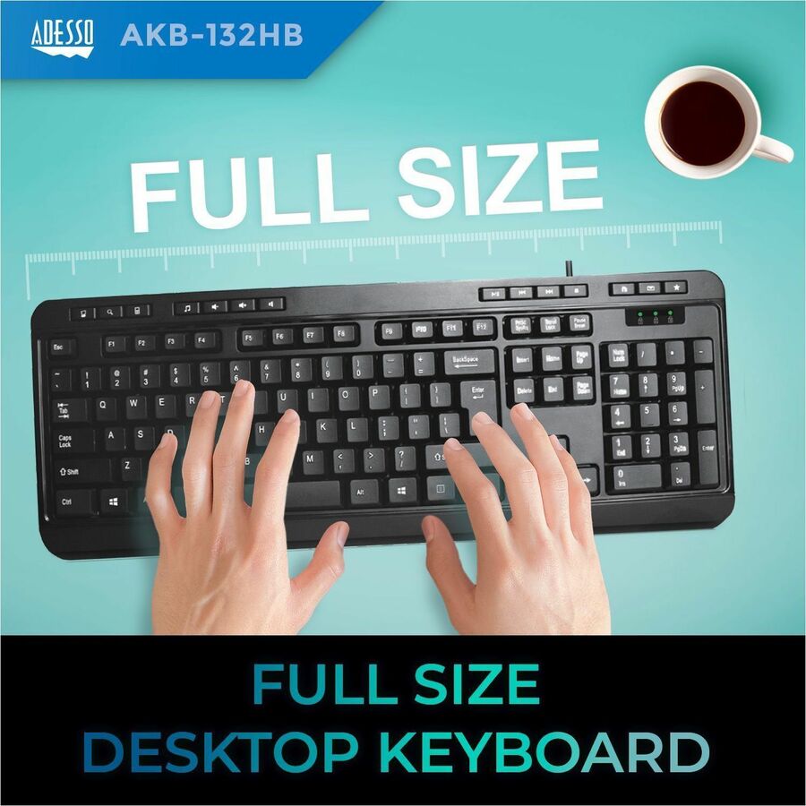 Adesso Multimedia Desktop Keyboard with 3-Port USB Hub