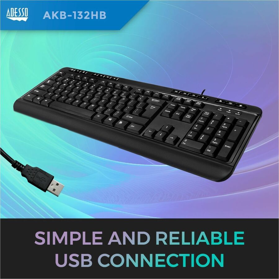 Adesso Multimedia Desktop Keyboard with 3-Port USB Hub