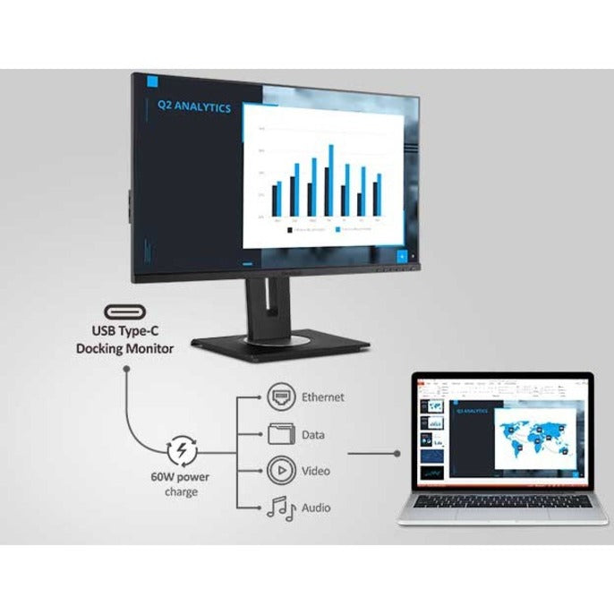 ViewSonic VG2456 24 Inch 1080p Monitor with USB C 3.2, Docking Built-In Gigabit Ethernet and 40 Degree Tilt Ergonomics for Home and Office