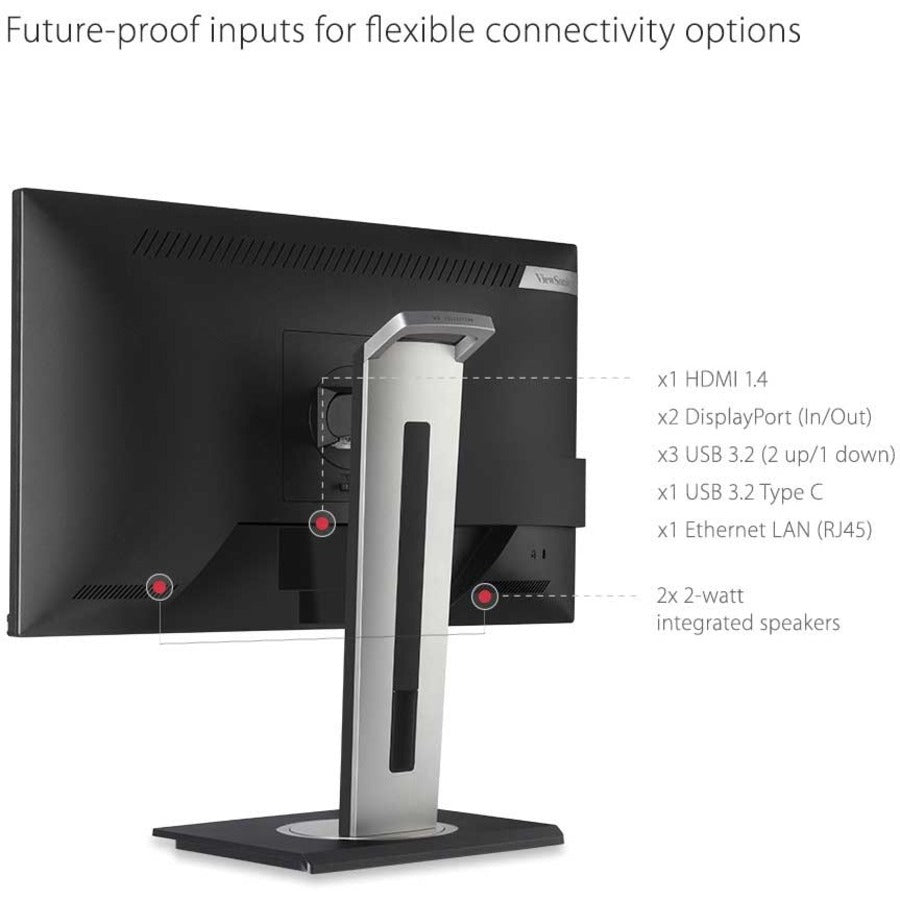 ViewSonic VG2456 24 Inch 1080p Monitor with USB C 3.2, Docking Built-In Gigabit Ethernet and 40 Degree Tilt Ergonomics for Home and Office