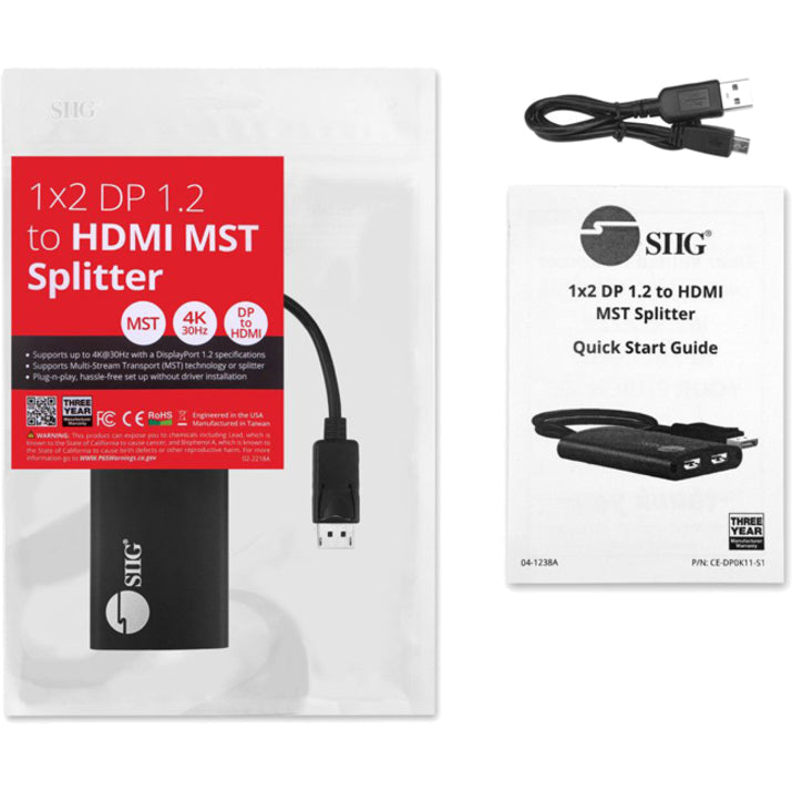 SIIG 4K 1x2 DisplayPort 1.2 to HDMI MST Splitter