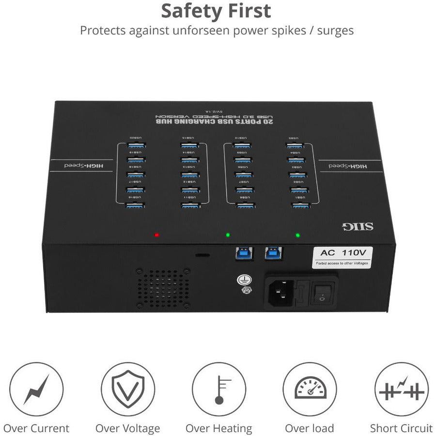 SIIG 20-Port Industrial USB 3.0 Hub with Charging - 200W