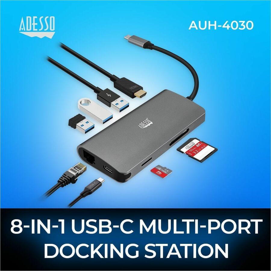 Adesso 8-in-1 USB-C Multi-Port Docking Station (TAA Compliant)