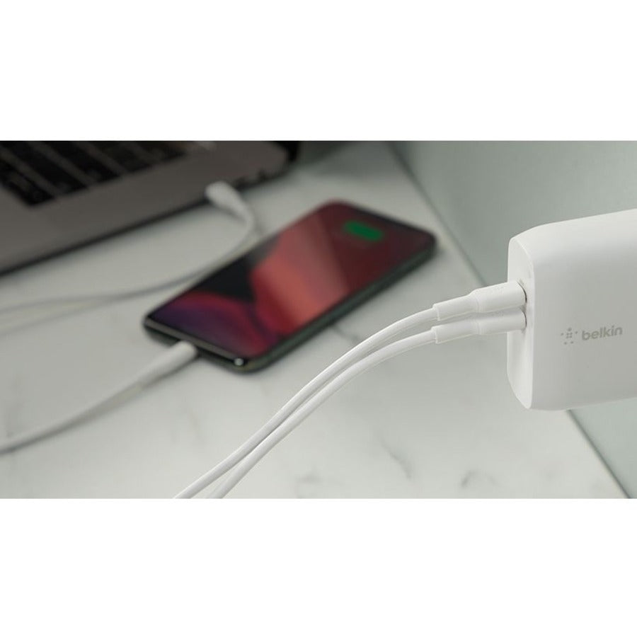 Belkin BoostCharge Dual USB-C GaN Wall Charger 68W and USB-C Cable Laptop Chromebook Charging - Power Adapter