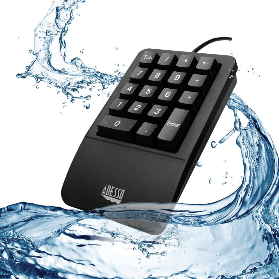 Adesso Antimicrobial Waterproof Numeric Keypad with Wrist Rest Support