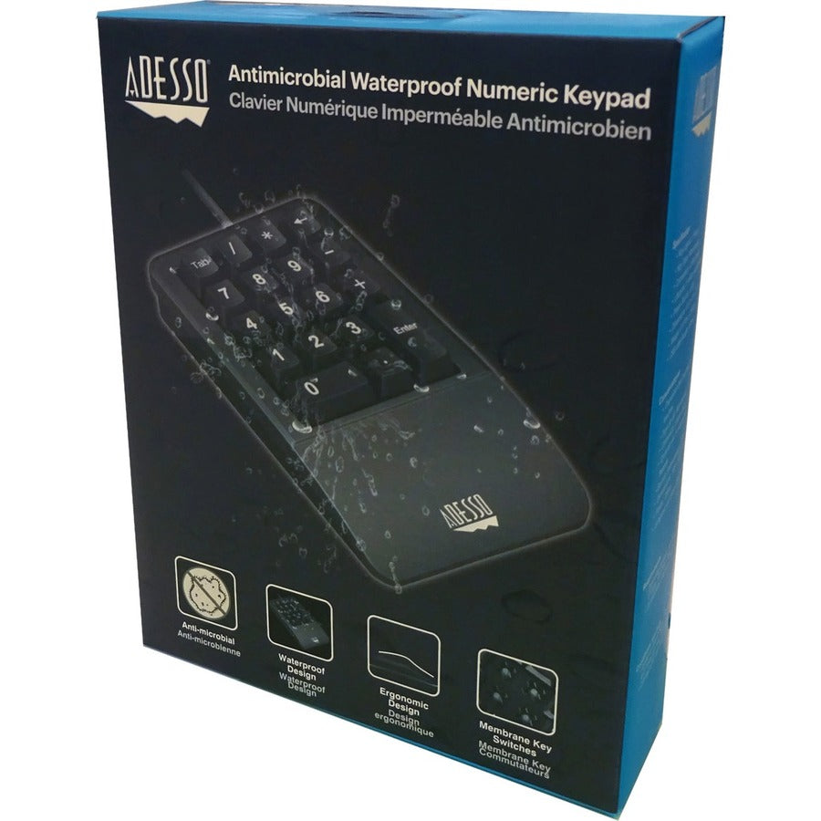 Adesso Antimicrobial Waterproof Numeric Keypad with Wrist Rest Support