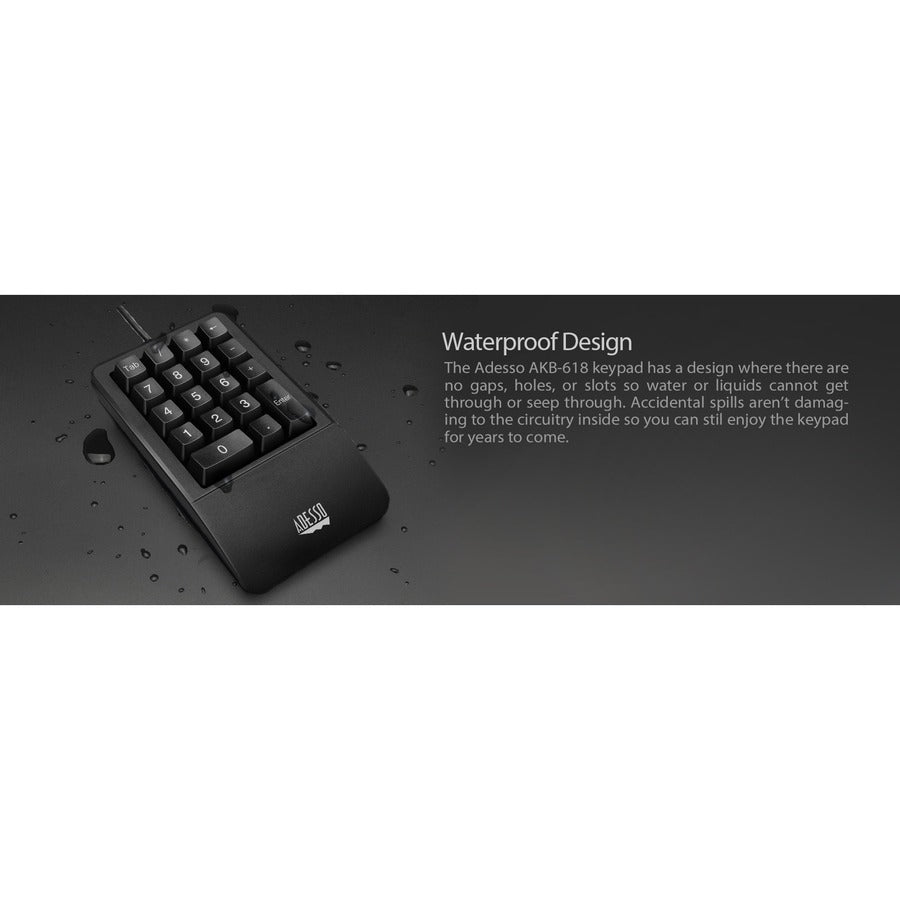 Adesso Antimicrobial Waterproof Numeric Keypad with Wrist Rest Support