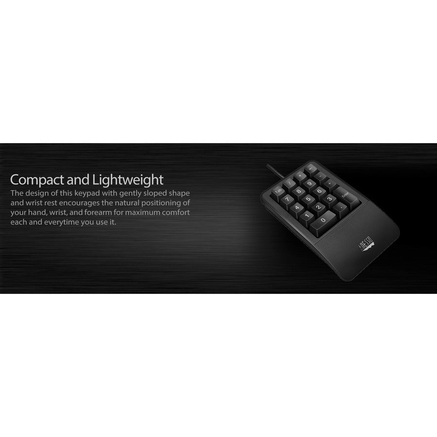 Adesso Antimicrobial Waterproof Numeric Keypad with Wrist Rest Support