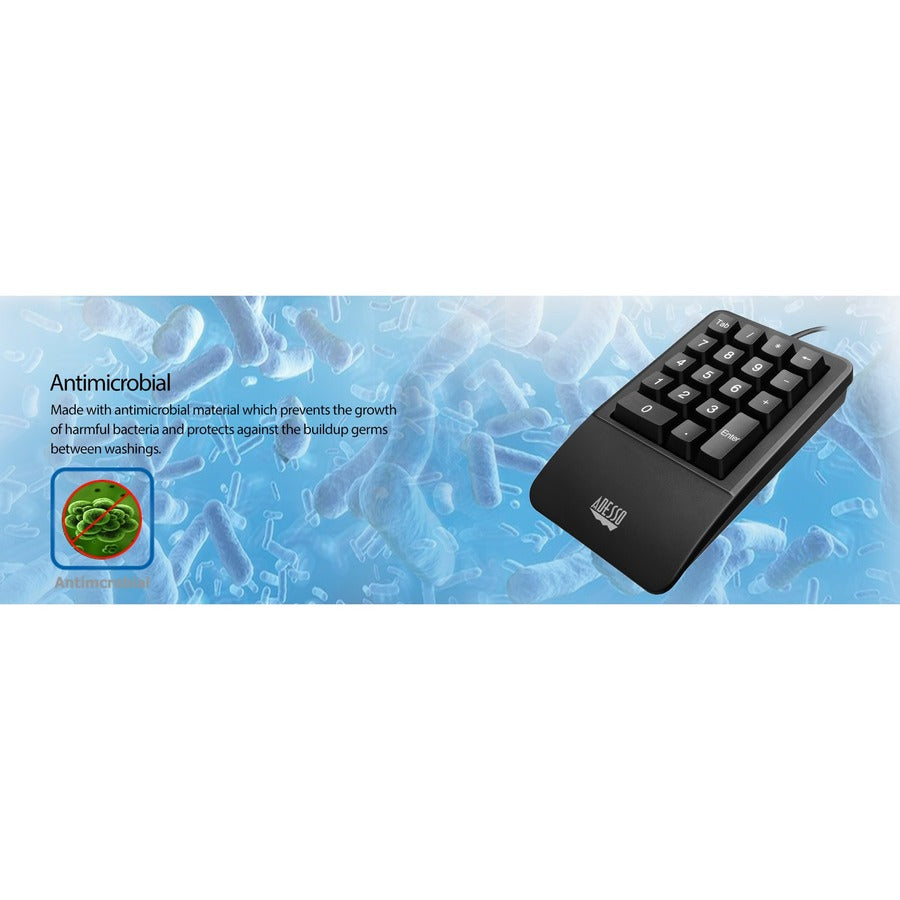 Adesso Antimicrobial Waterproof Numeric Keypad with Wrist Rest Support