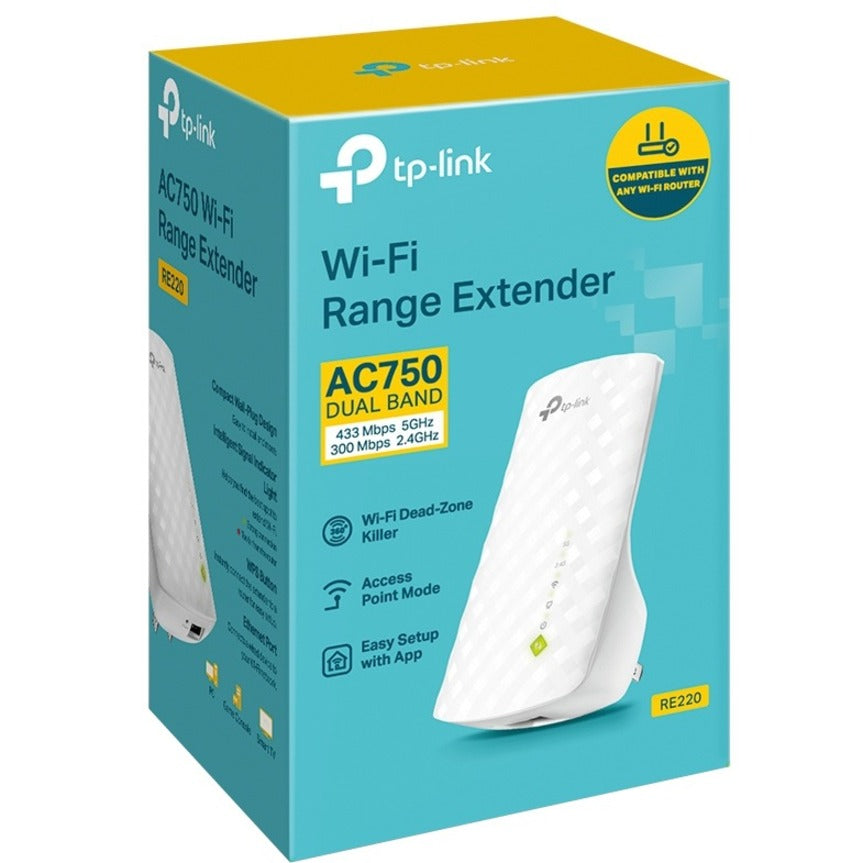 TP-Link RE220 - Dual Band IEEE 802.11ac 750 Mbit/s Wireless Range Extender