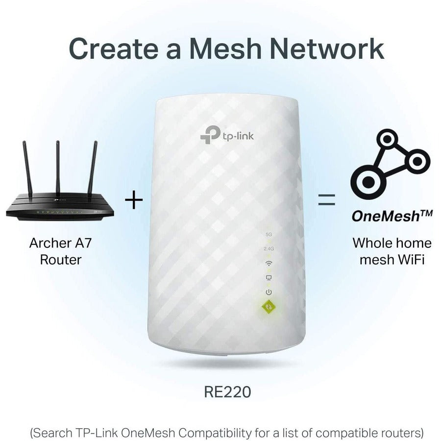 TP-Link RE220 - Dual Band IEEE 802.11ac 750 Mbit/s Wireless Range Extender