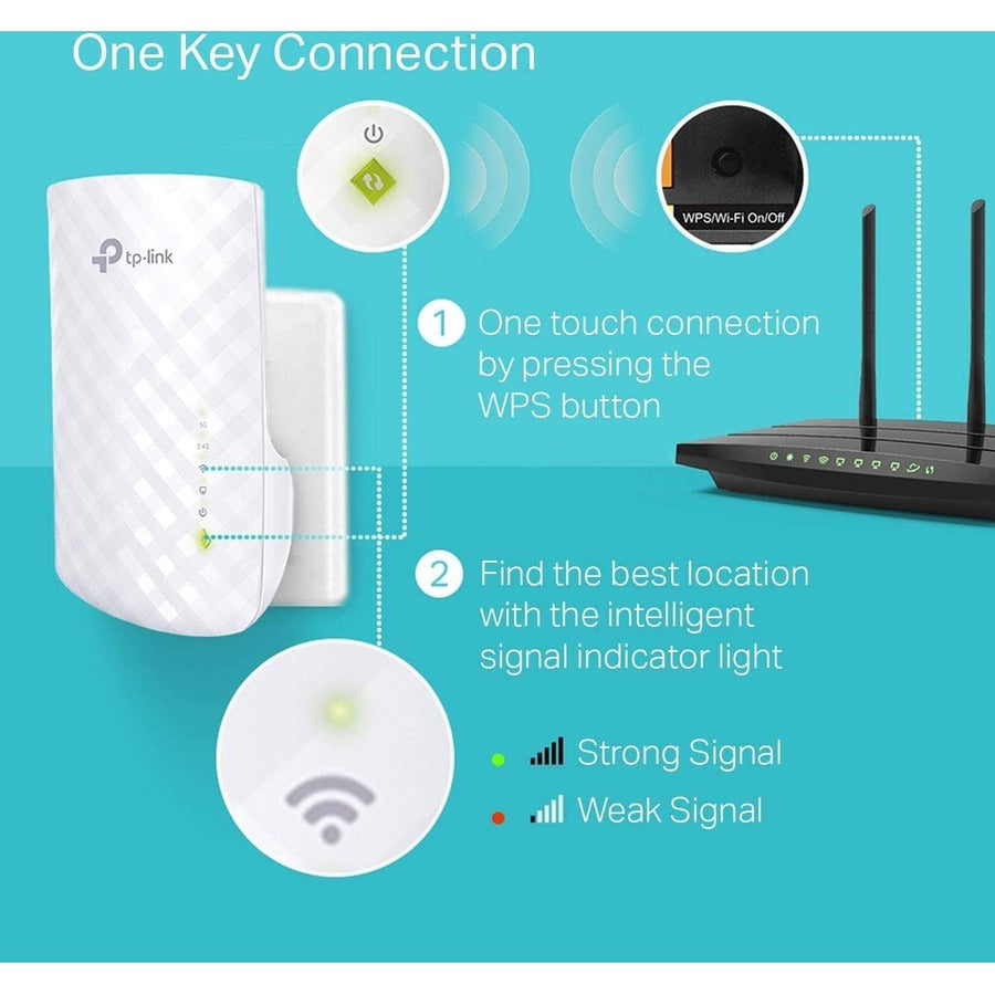 TP-Link RE220 - Dual Band IEEE 802.11ac 750 Mbit/s Wireless Range Extender