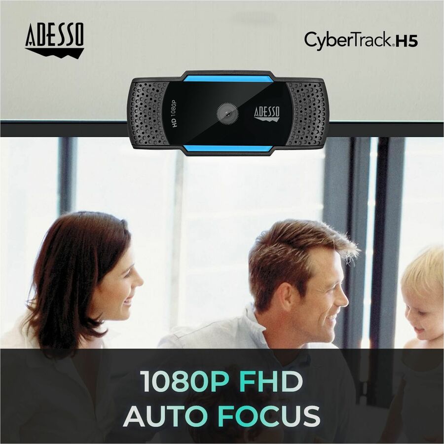 Adesso CyberTrack H5 1080P Webcam - 2.1 Megapixel - 30 fps - USB 2.0 - Auto Focus - Built-In MIC - Tripod Mount - Privacy Shutter Cover