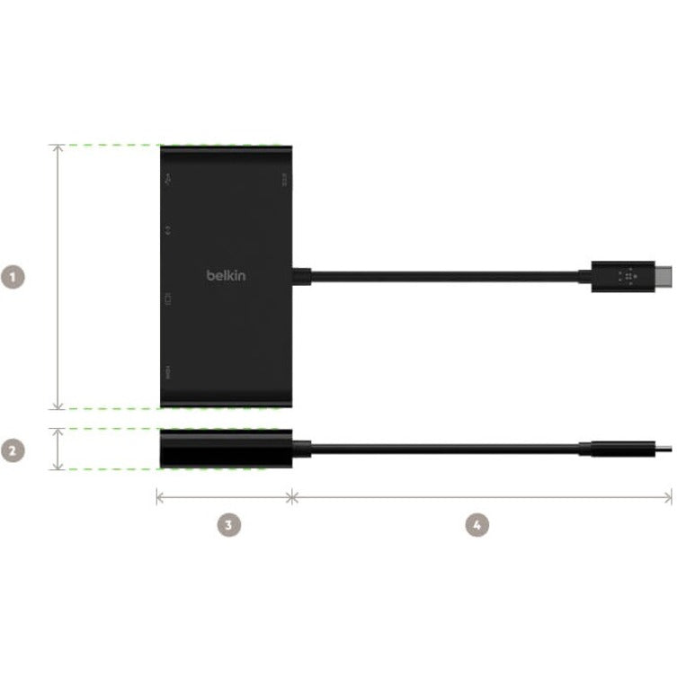 Belkin USB-C Multiport Adapter, USB-C to HDMI - USB A 3.0 - VGA - Ethernet, up 4k Resolution