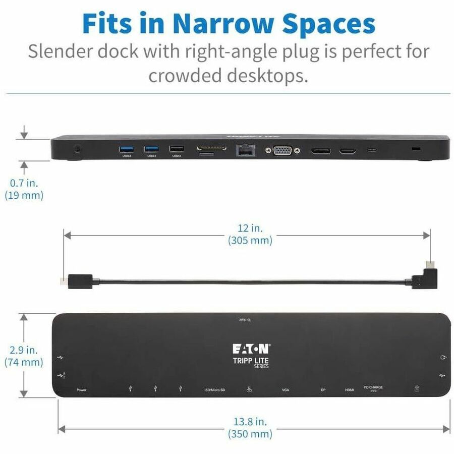 Eaton Tripp Lite Series USB-C Dock, Triple Display - 4K HDMI & DP, VGA, USB 3.x (5Gbps) and USB 2.0 Hub Ports, GbE, 100W PD Charging