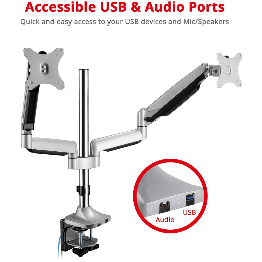 SIIG Dual Monitor Gas Spring Desk Mount with USB Port - 17