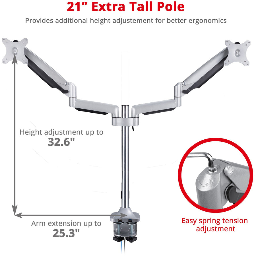 SIIG Dual Monitor Gas Spring Desk Mount with USB Port - 17