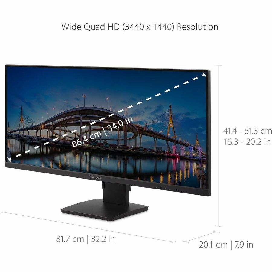 ViewSonic VA3456-MHDJ 34 Inch 21:9 UltraWide WQHD 1440p IPS Monitor with FreeSync, Ergonomics Design, HDMI, and DisplayPort Inputs for Home and Office