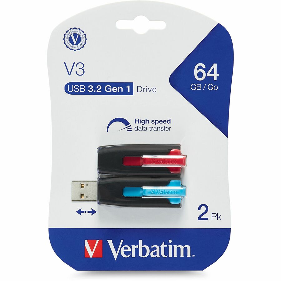 64GB Store 'n' Go® V3 USB 3.2 Gen 1 Flash Drive - 2pk - Red, Blue