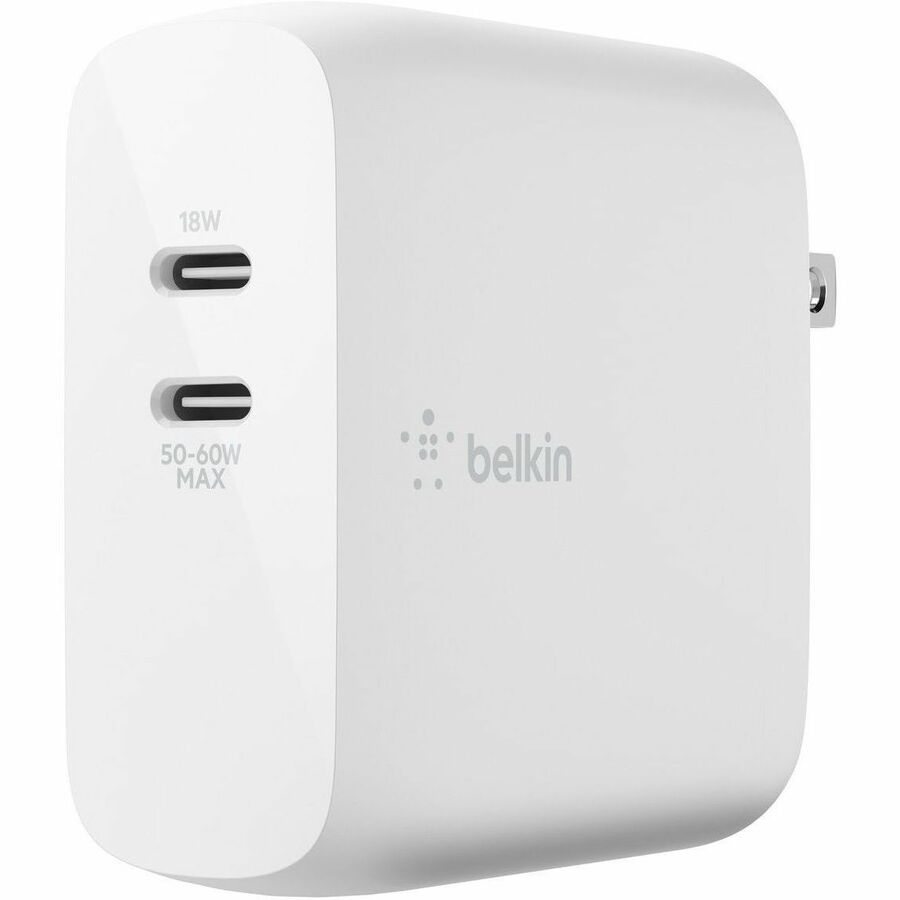 Belkin BoostCharge Dual USB-C Power Delivery GaN Wall Charger 68W Laptop Chromebook Charging - Power Adapter