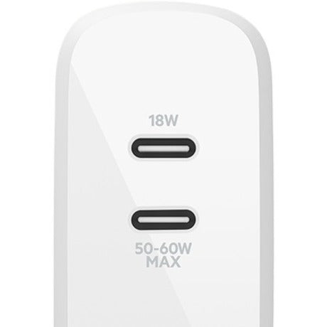 Belkin BoostCharge Dual USB-C Power Delivery GaN Wall Charger 68W Laptop Chromebook Charging - Power Adapter