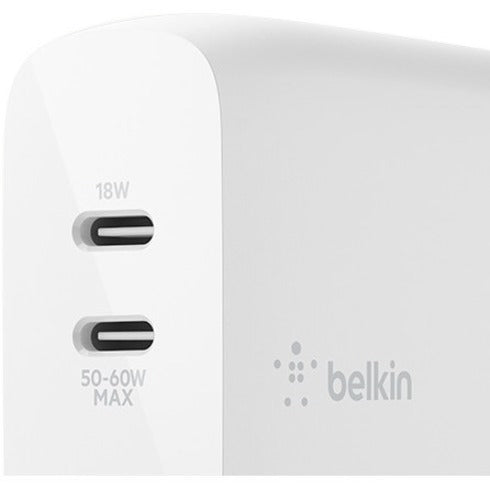 Belkin BoostCharge Dual USB-C Power Delivery GaN Wall Charger 68W Laptop Chromebook Charging - Power Adapter