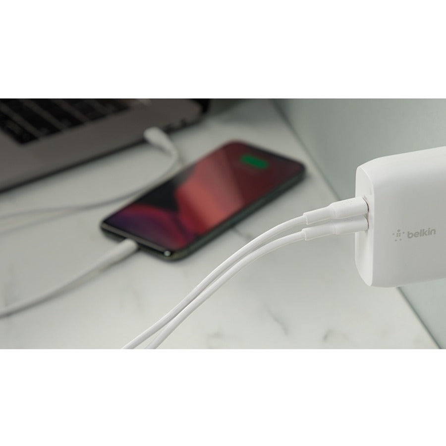 Belkin BoostCharge Dual USB-C Power Delivery GaN Wall Charger 68W Laptop Chromebook Charging - Power Adapter