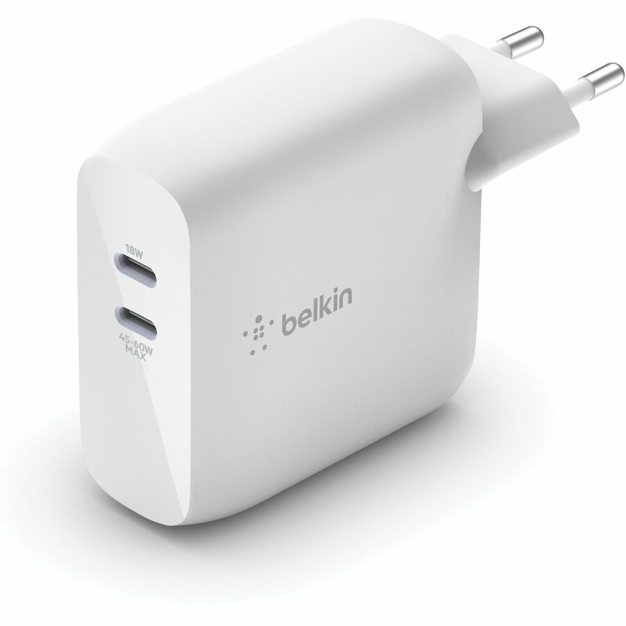 Belkin BoostCharge Dual USB-C Power Delivery GaN Wall Charger 68W Laptop Chromebook Charging - Power Adapter