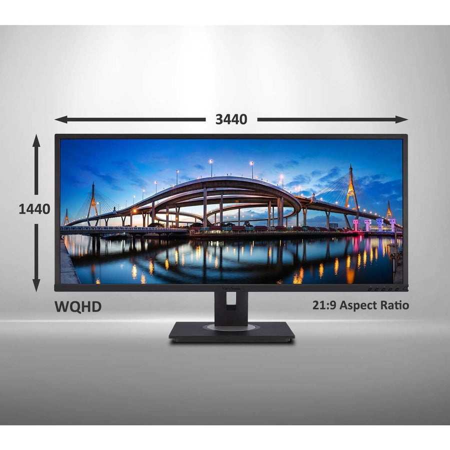 ViewSonic VG3456 34 Inch 21:9 1440p Monitor with Ergonomics Design, USB C, FreeSync, Docking Built-In, Gigabit Ethernet RJ45 for Home and Office