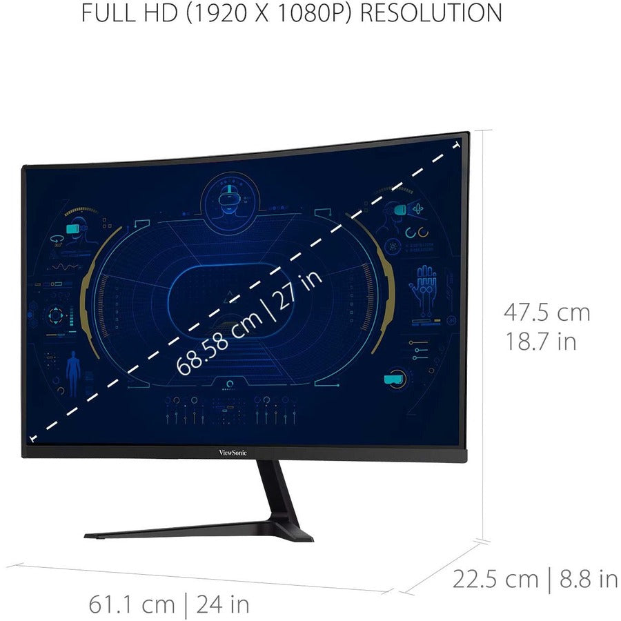 ViewSonic VX2718-PC-MHD 27 Inch Curved 1080p 1ms 180Hz Gaming Monitor with FreeSync Premium, Eye Care, HDMI and Display Port