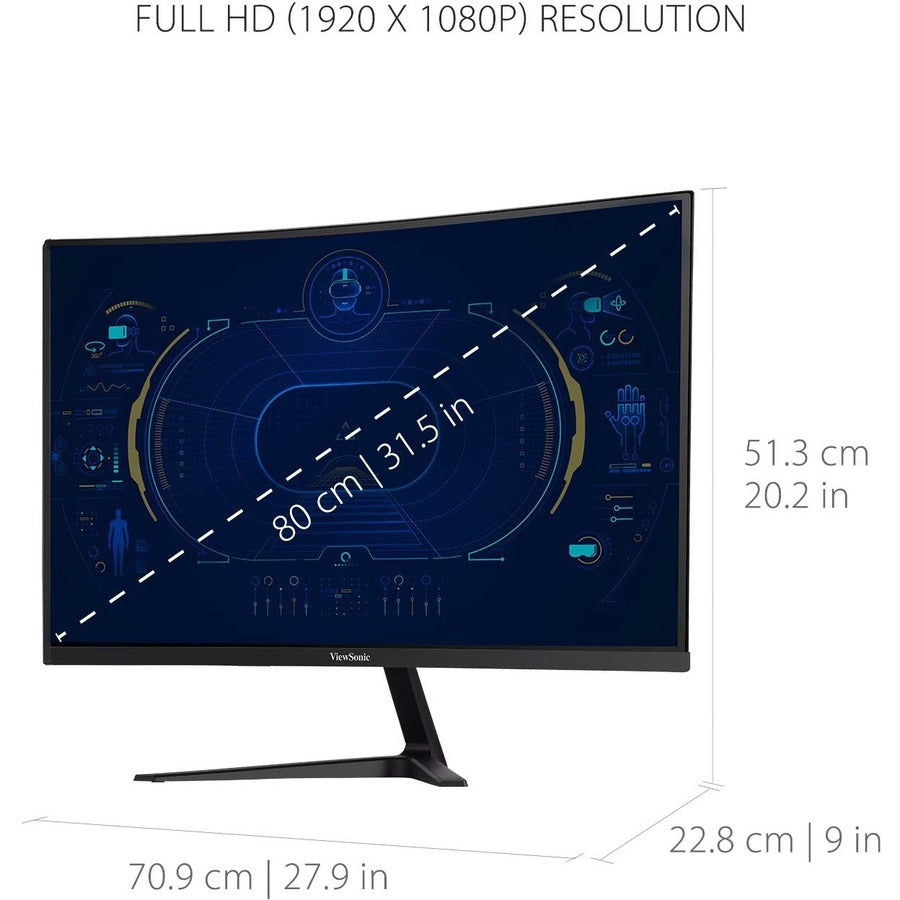 ViewSonic VX3218-PC-MHD 32 Inch Curved 1080p 1ms 180Hz Gaming Monitor with FreeSync Premium, Eye Care, HDMI and Display Port