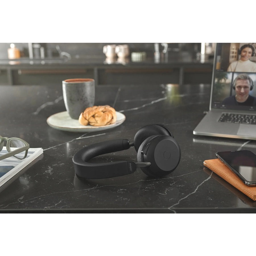 Jabra Evolve2 75 Wireless On-ear Stereo Headset - USB-C - Unified Communication - With Charging Stand - Black - Binaural - Ear-cup - 3000 cm - Bluetooth - 20 Hz to 20 kHz - MEMS Technology Microphone - Noise Cancelling