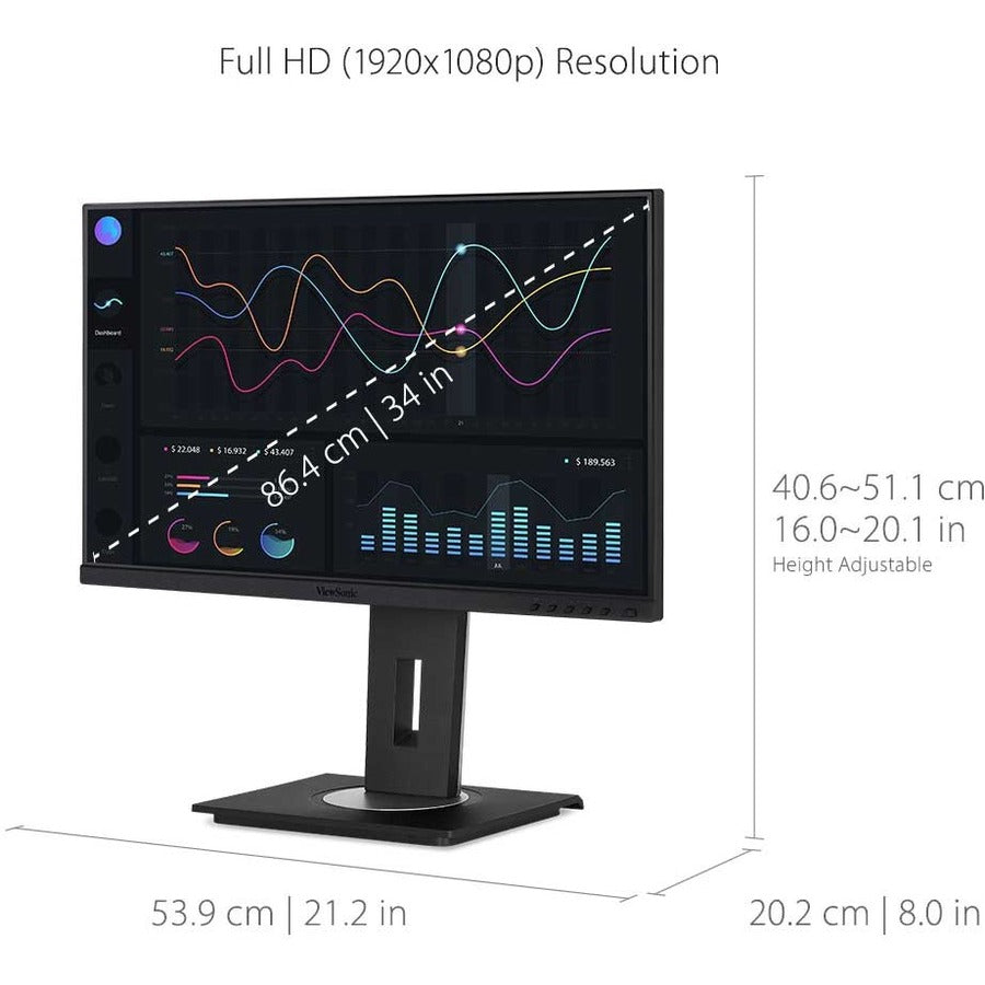 ViewSonic VG2456A 24 Inch 1080p IPS Monitor with 90W USB C, Docking Built-In, RJ45, 40 Degree Tilt Ergonomics for Home and Office