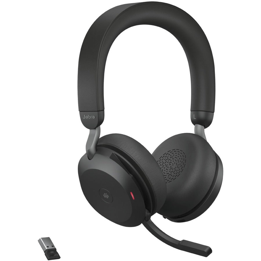 Jabra Evolve2 75 Wireless On-ear Stereo Headset - USB-A - For MS Teams - With Charging Stand - Black - Binaural - Ear-cup - 3000 cm - Bluetooth - 20 Hz to 20 kHz - MEMS Technology Microphone - Noise Cancelling