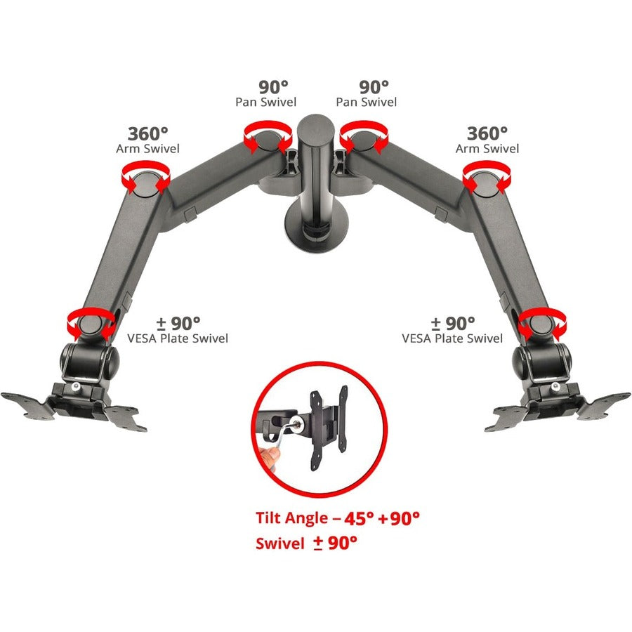 SIIG Dual Arm Pole Multi-Angle Replaceable Articulating Monitor Desk Mount - 14