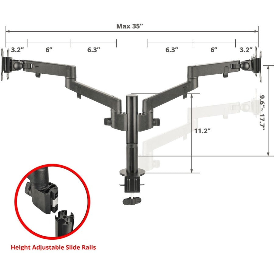 SIIG Dual Arm Pole Multi-Angle Replaceable Articulating Monitor Desk Mount - 14