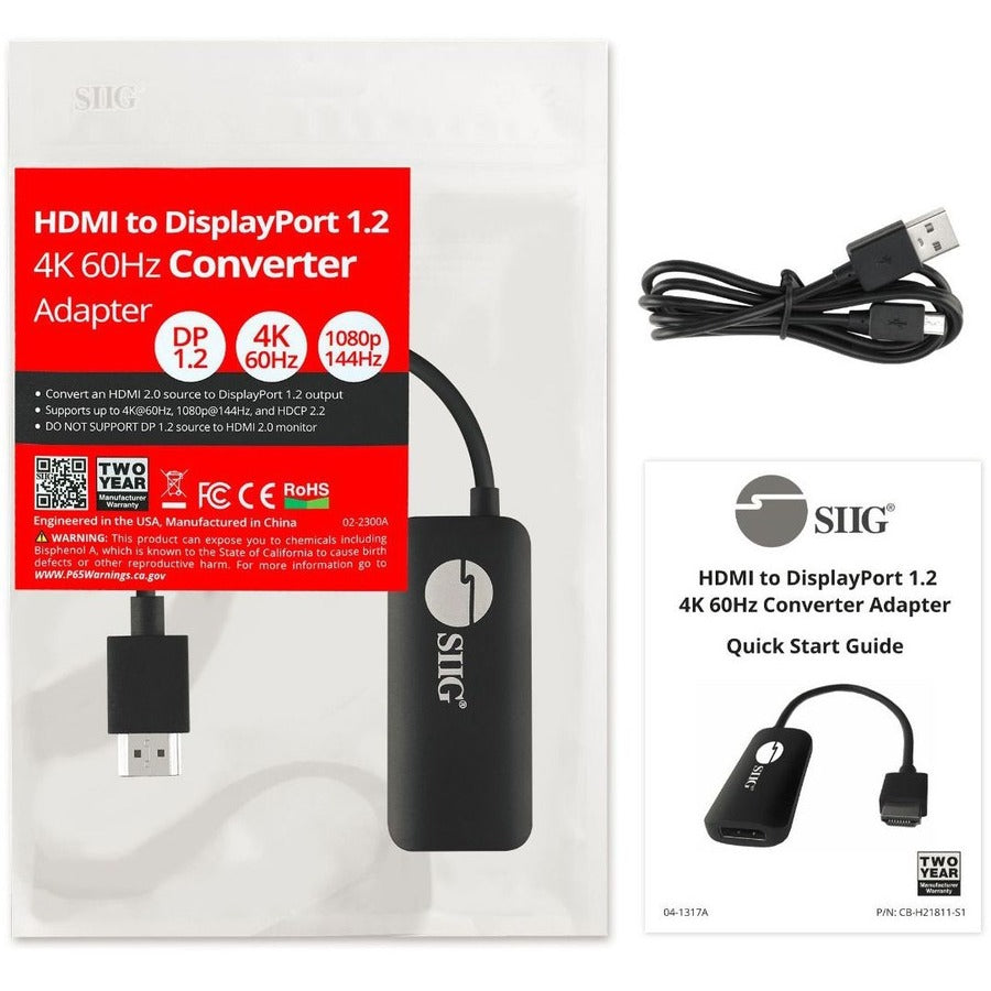 SIIG HDMI to DisplayPort 1.2 4K 60Hz Converter Adapter