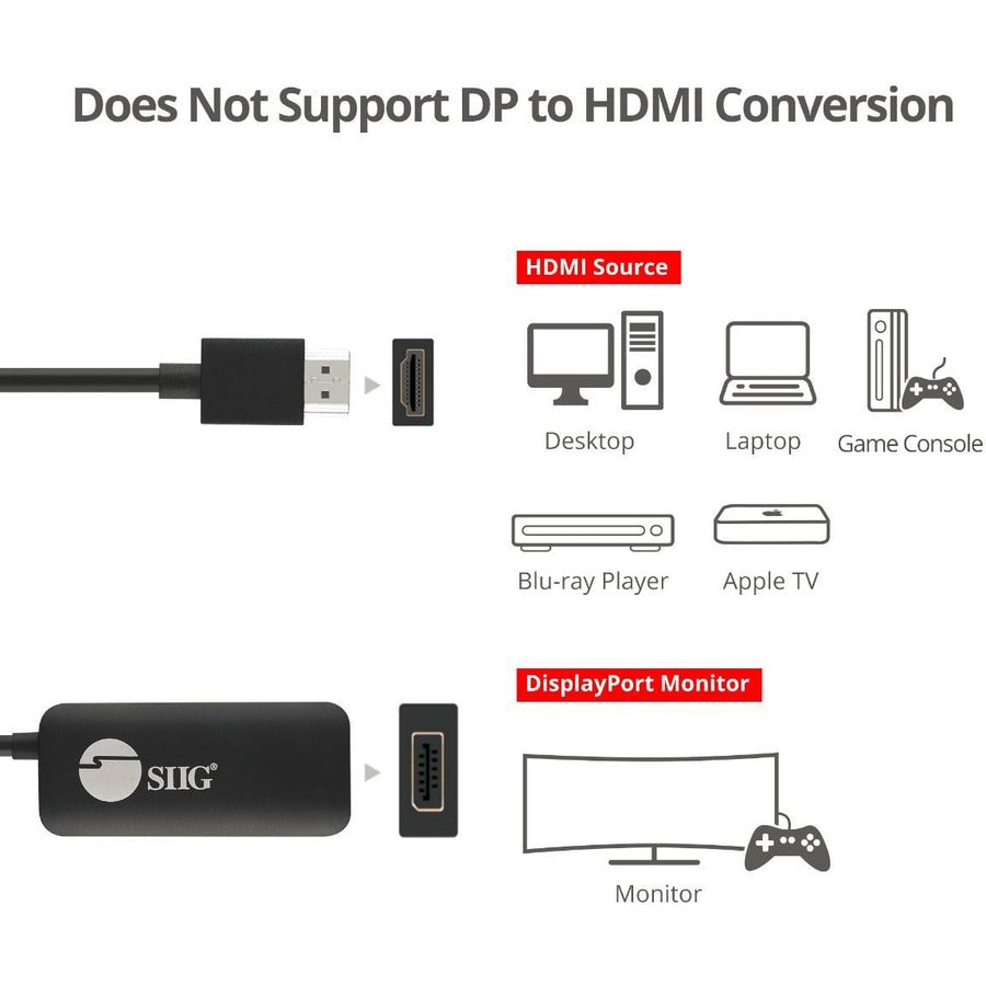 SIIG HDMI to DisplayPort 1.2 4K 60Hz Converter Adapter