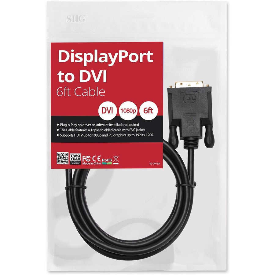 SIIG DisplayPort to DVI 6ft Cable